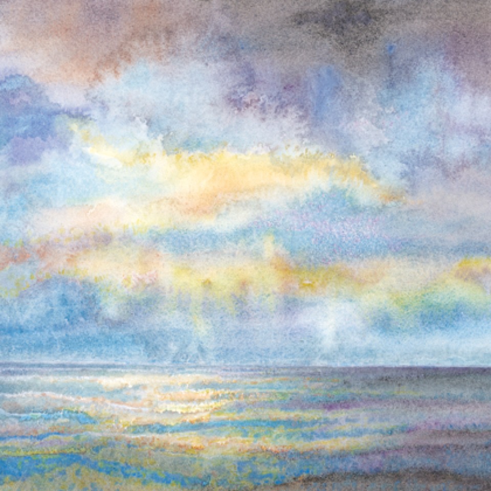 Sunrise at sea watercolour-960